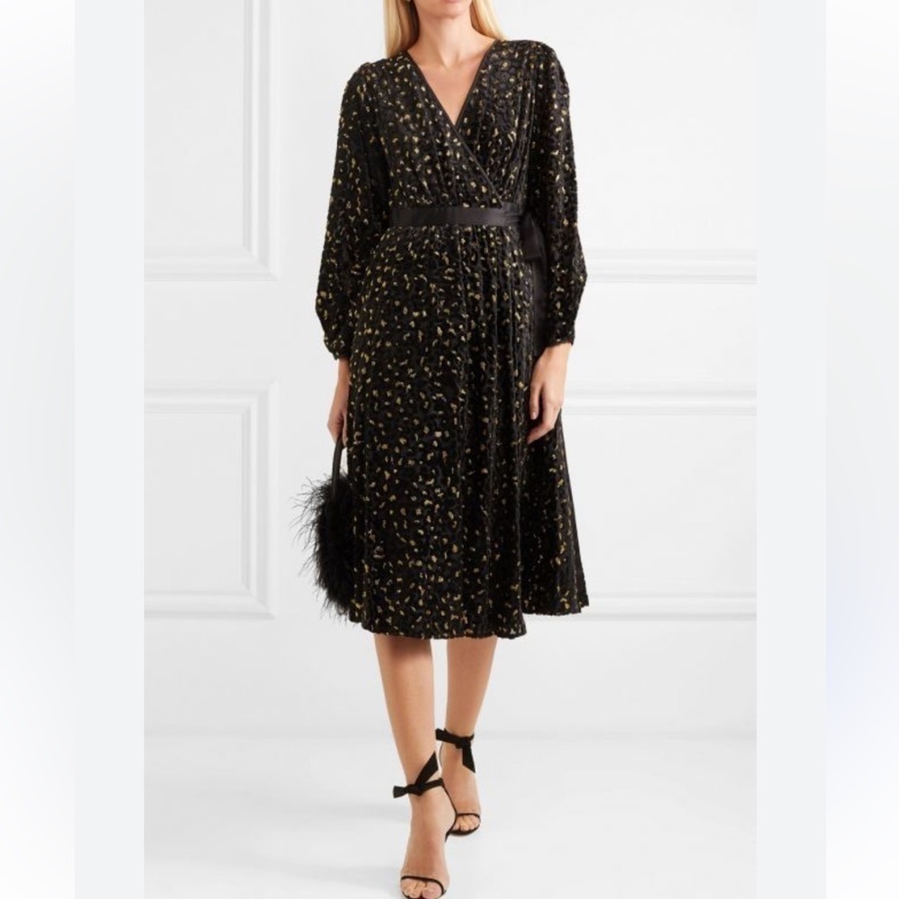 Diane Von Furstenberg Animal Print Semi Sheer Wrap Midi Dress